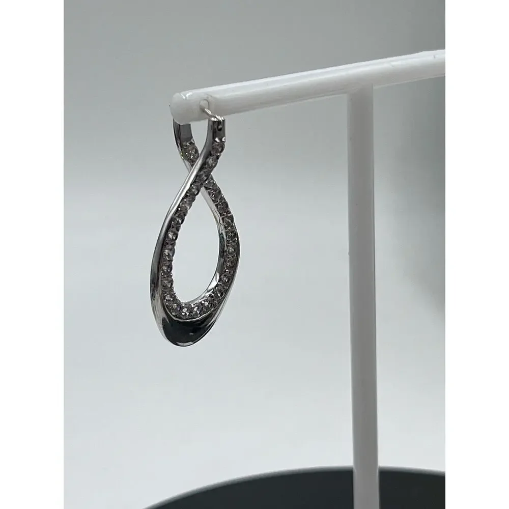 Vintage Designer CZ 925 Sterling Silver Twisted 3D Leverback‎ Dangle  Earrings
